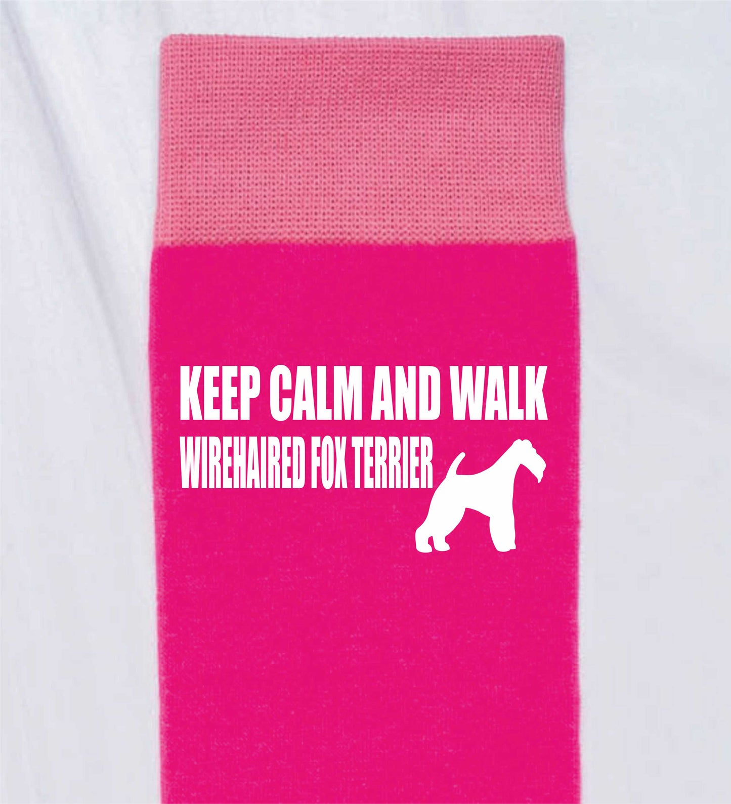 Keep Calm & Walk Wirefox Terrier Ladies Novelty Socks Pink Dog Lovers Gift