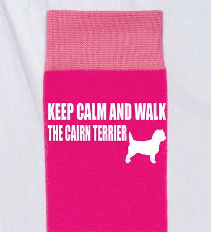 Keep Calm & Walk Cairn Terrier Ladies Novelty Socks Pink Dog Lovers Gift