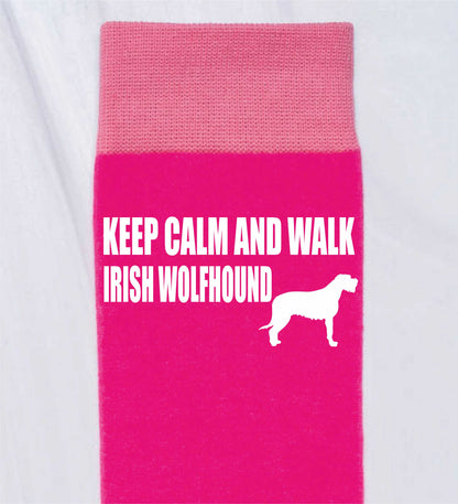 Keep Calm & Walk Irish Wolfhound Ladies Novelty Socks Pink Dog Lovers Gift