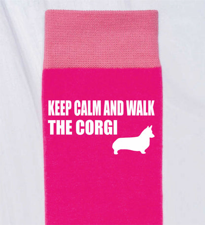 Keep Calm & Walk The Corgi Ladies Novelty Socks Pink Dog Lovers Gift