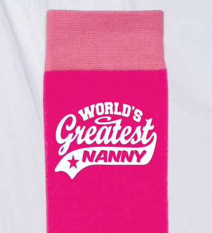 Greatest Nanny Ladies Pink Socks Funny Novelty Birthday Mothers Day Gift