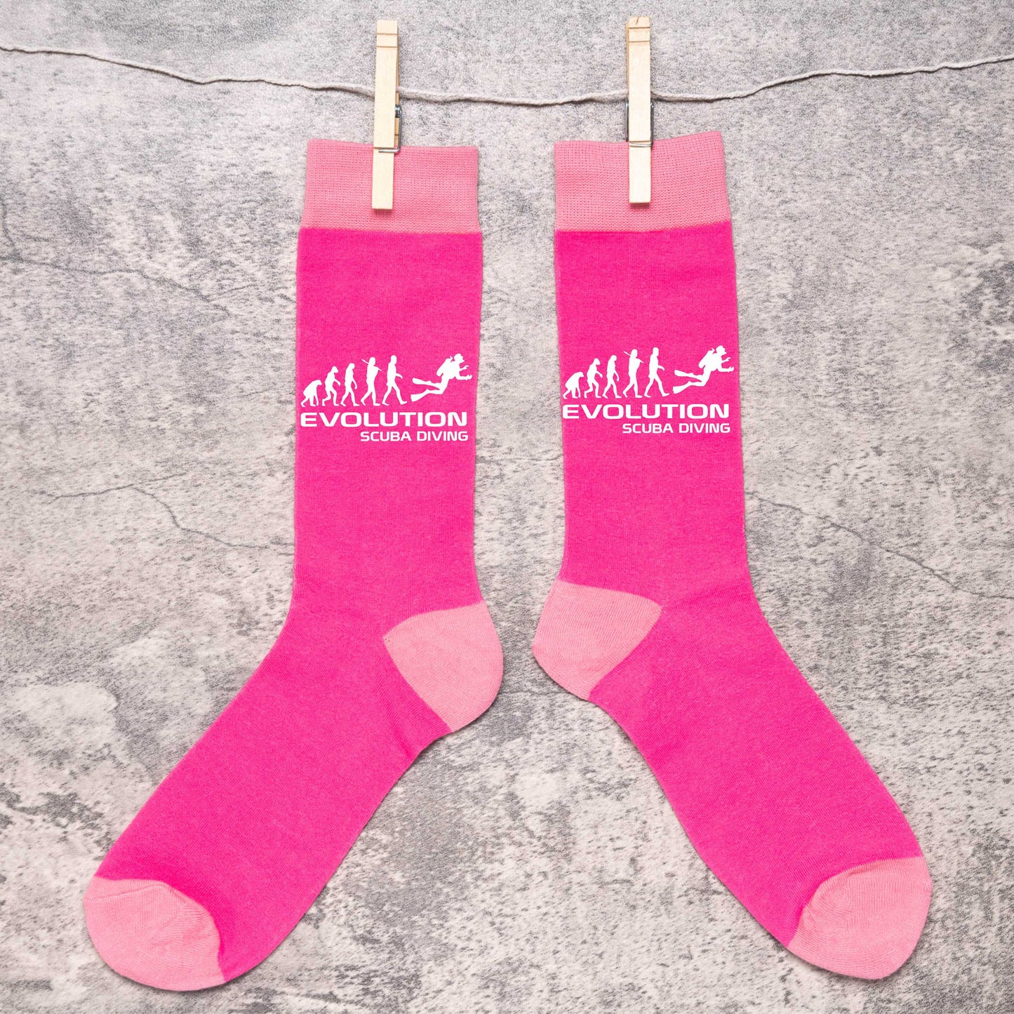 Evolution Of Scuba Diving Ladies Novelty Socks Pink WaterSports Gift for Ladies