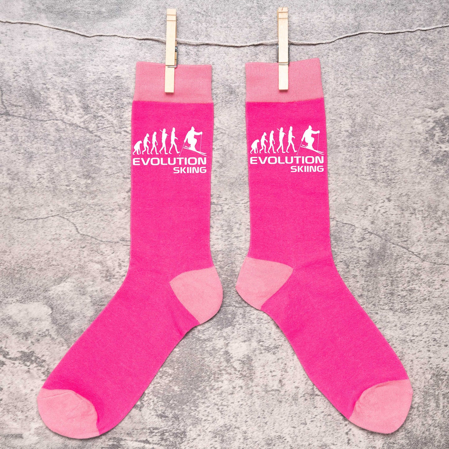 Evolution Of A Skier Ladies Pink Socks Novelty Birthday Fathers Day Gift