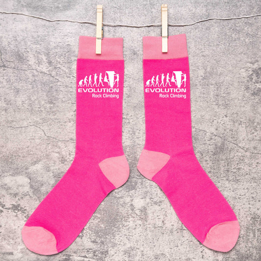 Evolution Of Rock Climbing Funny Ladies Pink Novelty Socks Birthday Gift