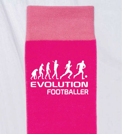 Evolution Of Footballer Funny Ladies Pink Novelty Socks Footballing Gift