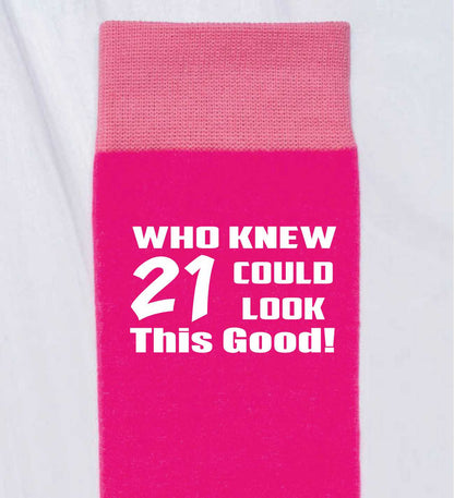 Who Knew 21 Ladies Pink Funny Socks Novelty 21st Birthday Gift