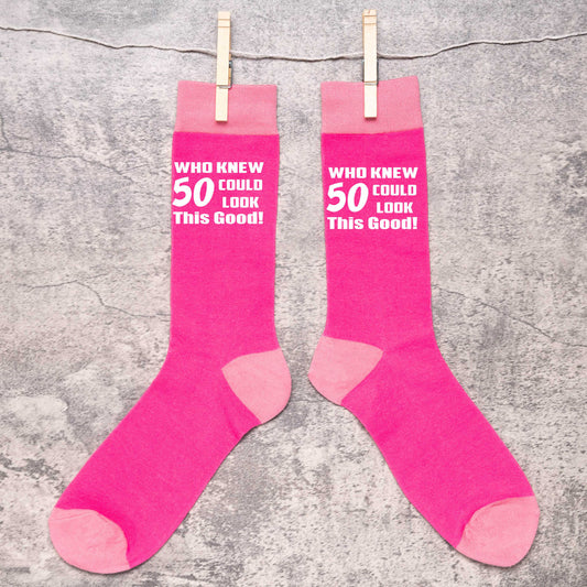 Who Knew 50 Ladies Pink Funny Socks Novelty 50th Birthday Gift