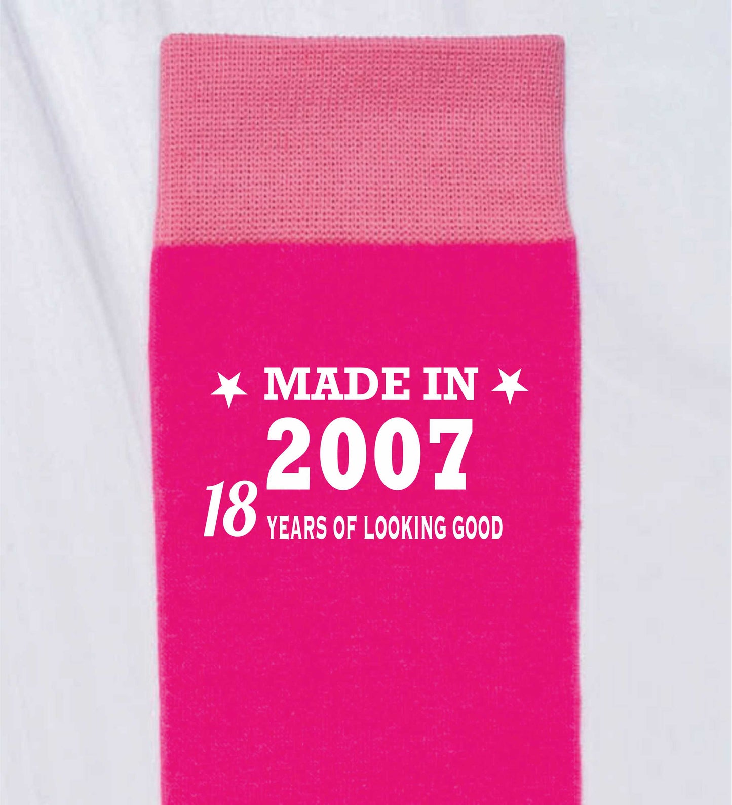 18th Birthday Born in 2007 Ladies Novelty Socks Pink Ideal for 18 Year Old Gift