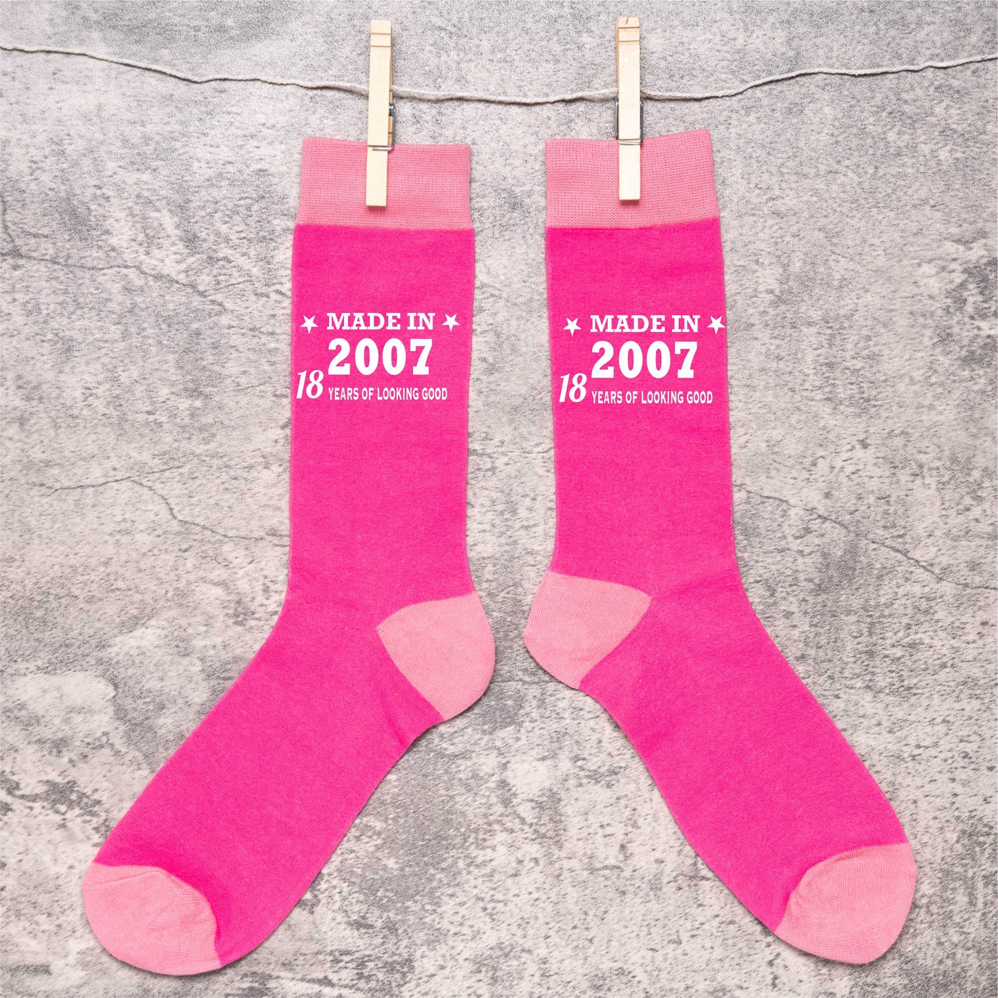 18th Birthday Born in 2007 Ladies Novelty Socks Pink Ideal for 18 Year Old Gift