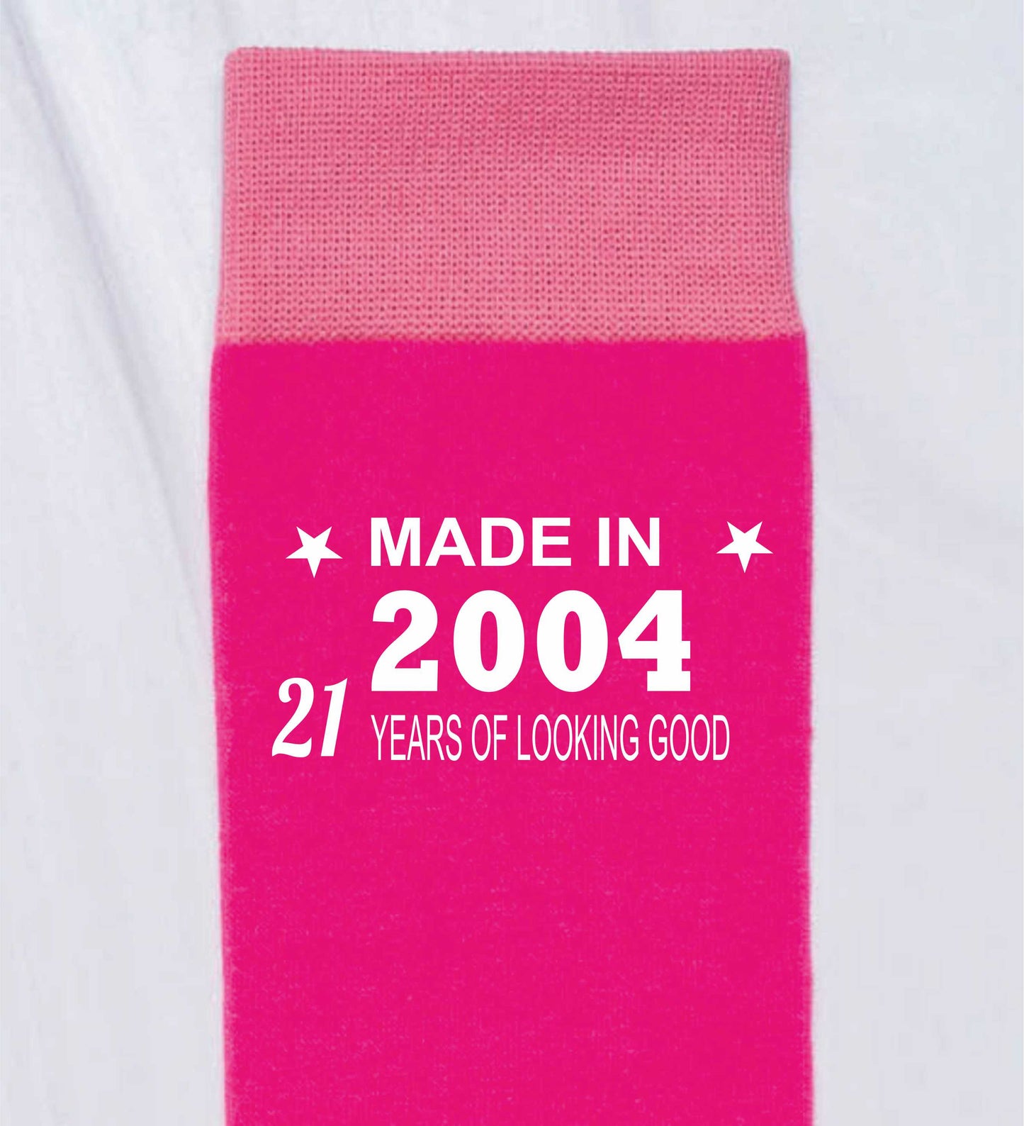 21st Birthday Born in 2004 Ladies Novelty Socks Pink Ideal for 21 Year Old Gift