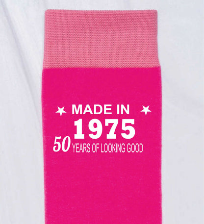 50th Birthday Born in 1975 Ladies Novelty Socks Pink Ideal for 50 Year Old Gift