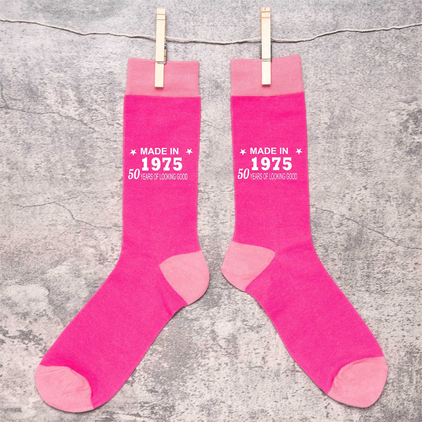 50th Birthday Born in 1975 Ladies Novelty Socks Pink Ideal for 50 Year Old Gift