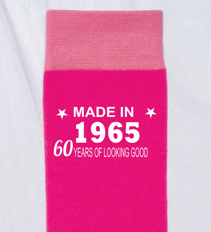 60th Birthday Born in 1965 Ladies Novelty Socks Pink Ideal for 60 Year Old Gift