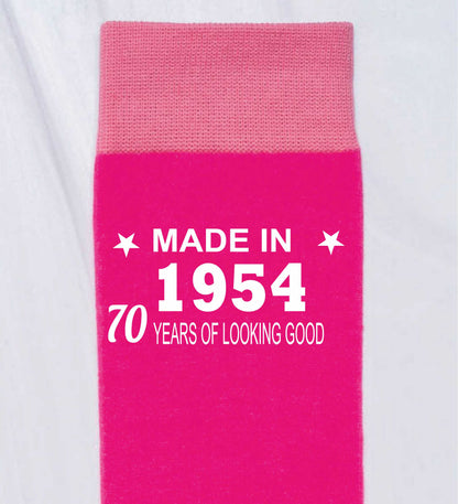 70th Birthday Born in 1955 Ladies Novelty Socks Pink Ideal for 70 Year Old Gift