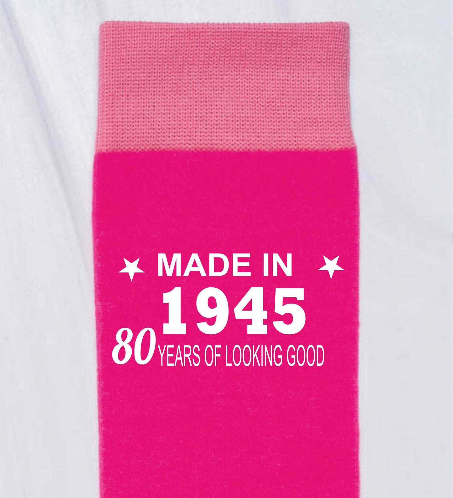 80th Birthday Born in 1945 Ladies Novelty Socks Pink Ideal for 80 Year Old Gift