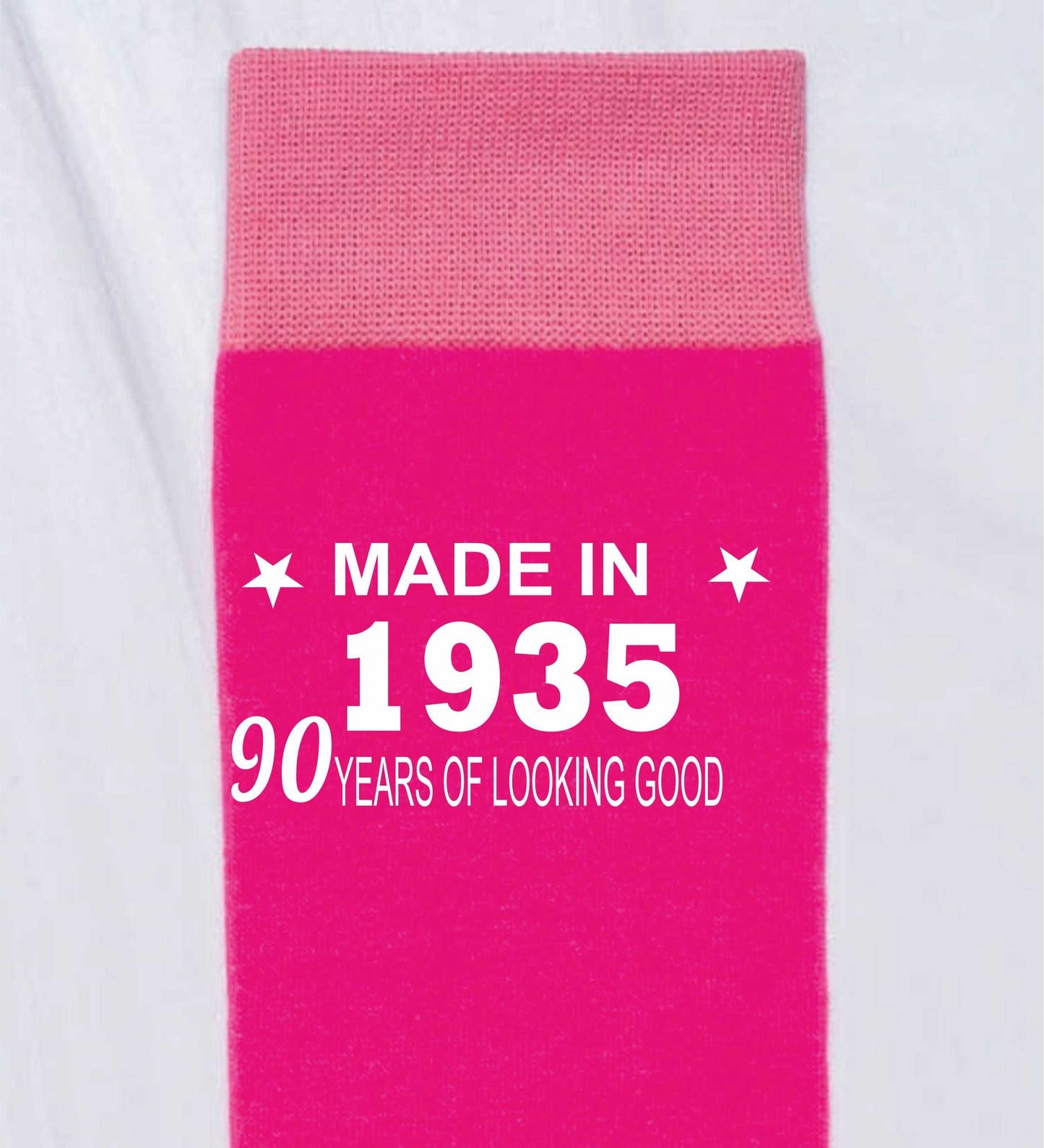 90th Birthday Born in 1935 Ladies Novelty Socks Pink Ideal for 90 Year Old Gift