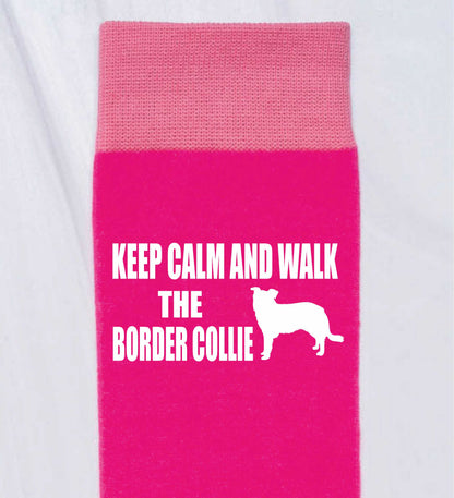 Keep Calm & Walk Border Collie Ladies Novelty Socks Pink Dog Lovers Gift