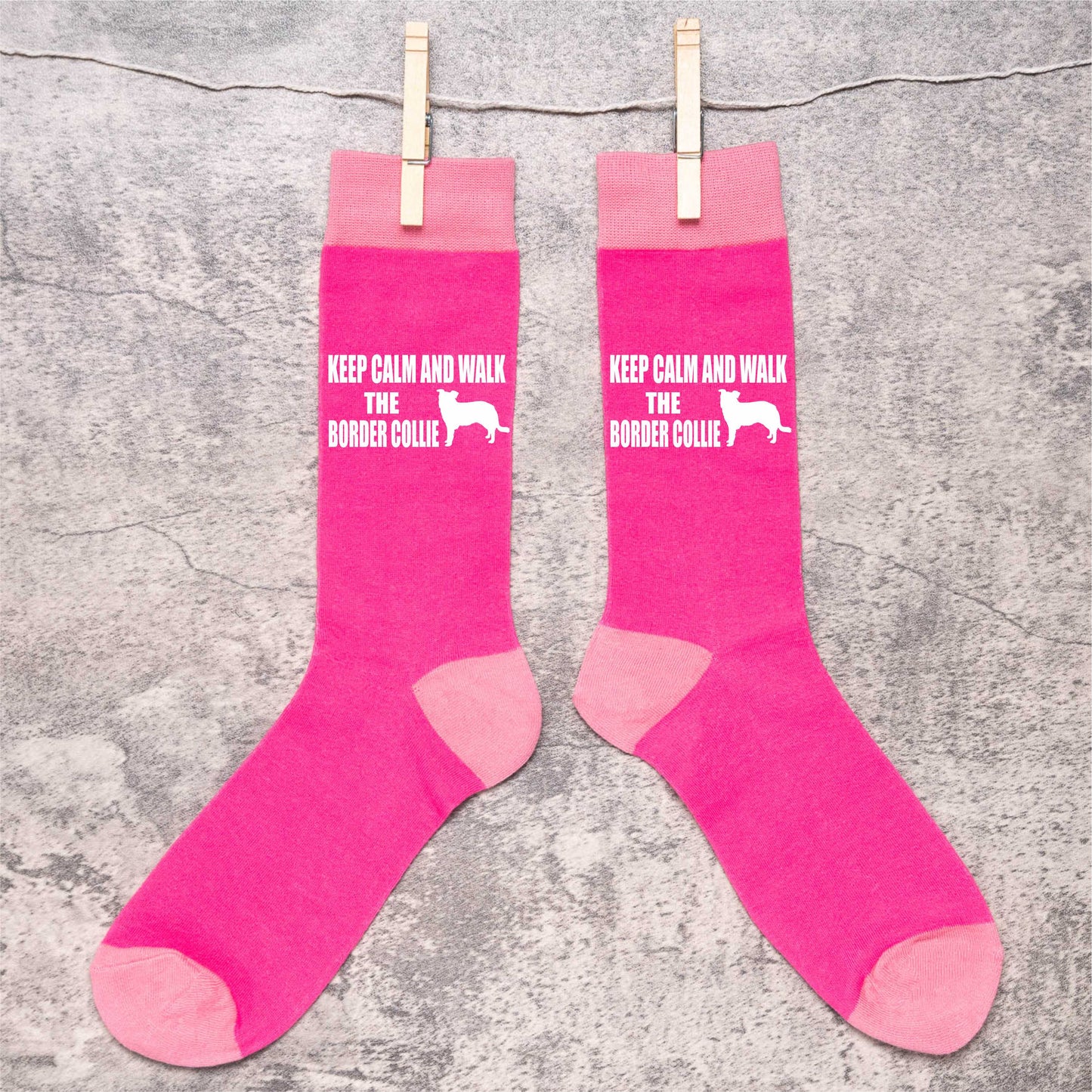 Keep Calm & Walk Border Collie Ladies Novelty Socks Pink Dog Lovers Gift