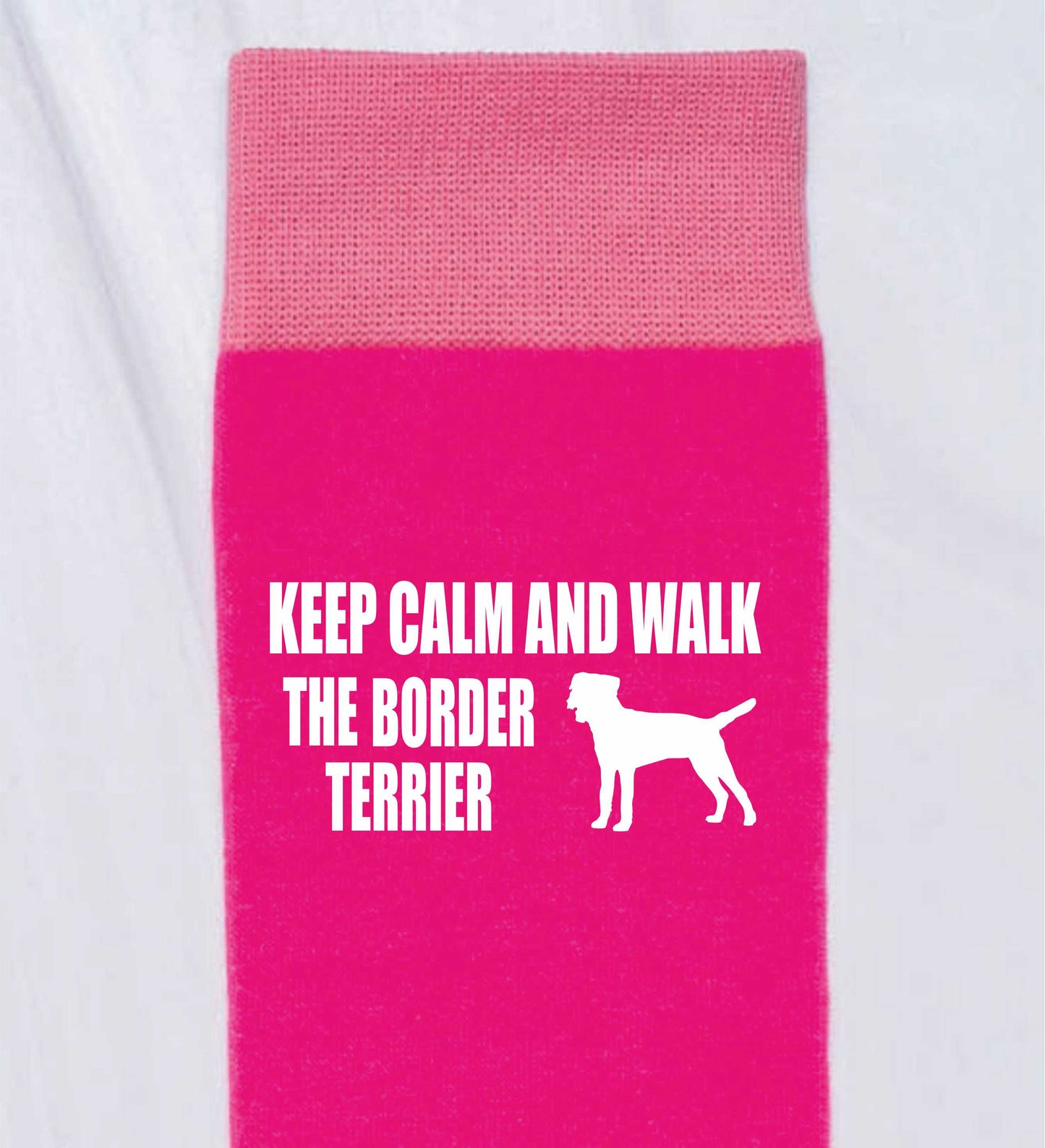 Keep Calm & Walk Border Terrier Ladies Novelty Socks Pink Dog Lovers Gift