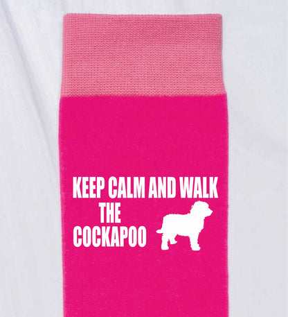 Keep Calm & Walk The Cockapoo Ladies Novelty Socks Pink Dog Lovers Gift