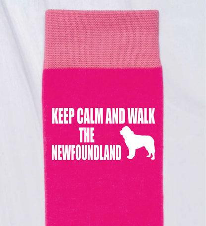 Keep Calm & Walk Newfoundland Ladies Novelty Socks Pink Dog Lovers Gift