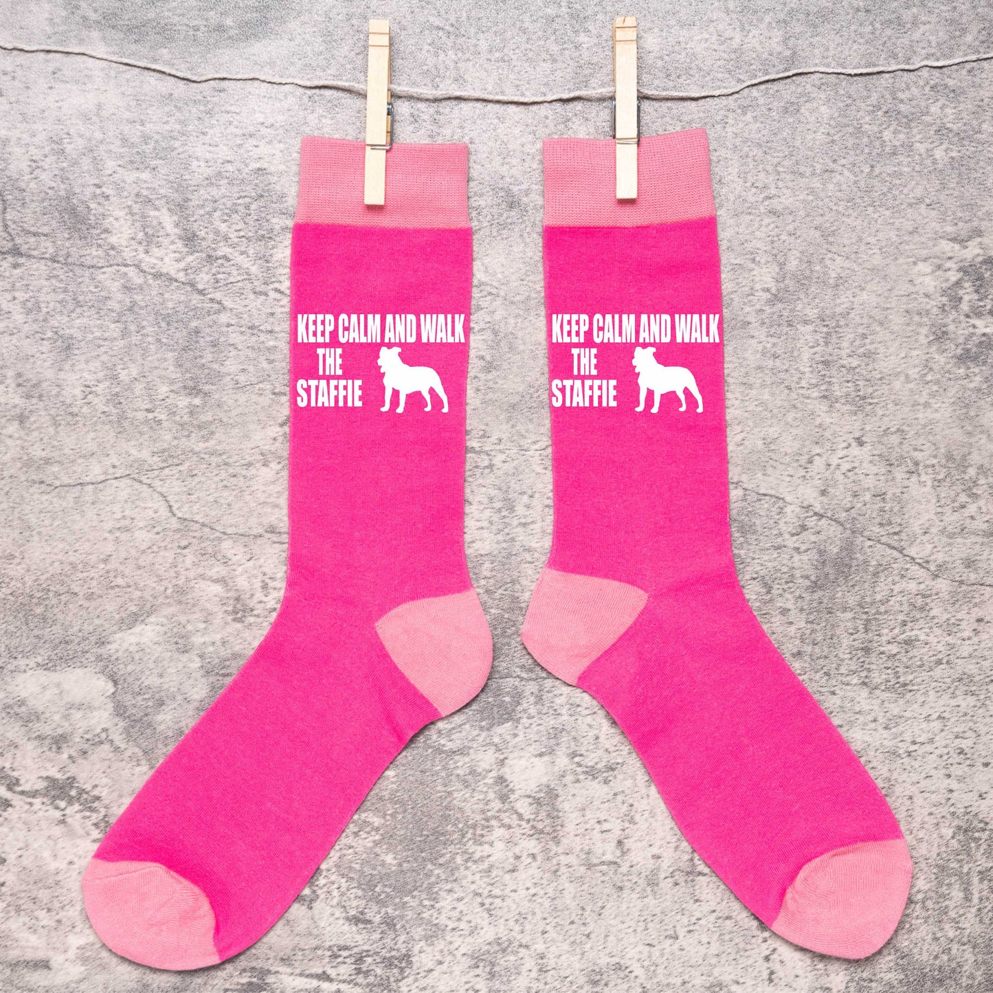 Keep Calm & Walk The Staffie Ladies Novelty Socks Pink Dog Lovers Gift