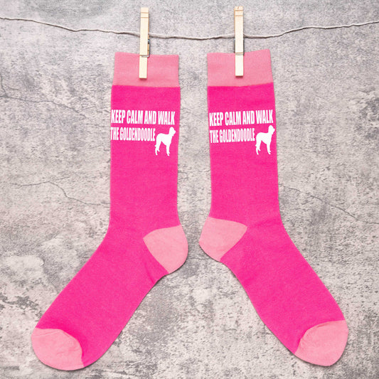 Keep Calm & Walk Goldendoodle Ladies Pink Novelty Socks Dog Lover Gift