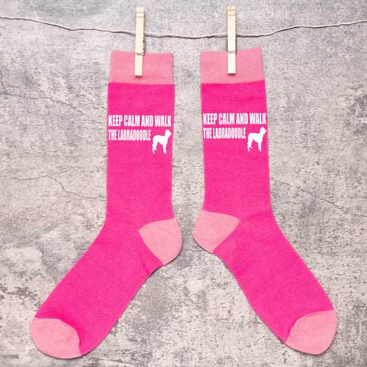 Keep Calm & Walk The Labradoodle Ladies Pink Novelty Socks Dog Lover Gift