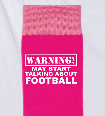 Warning May Talk About Football Ladies Pink Novelty Socks Birthday Gift