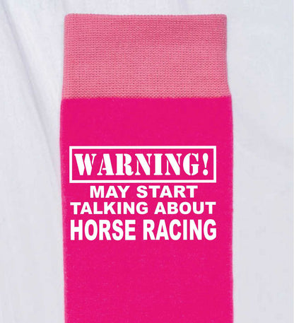 Warning May Talk About Horse Racing Ladies Pink Novelty Socks Birthday Gift