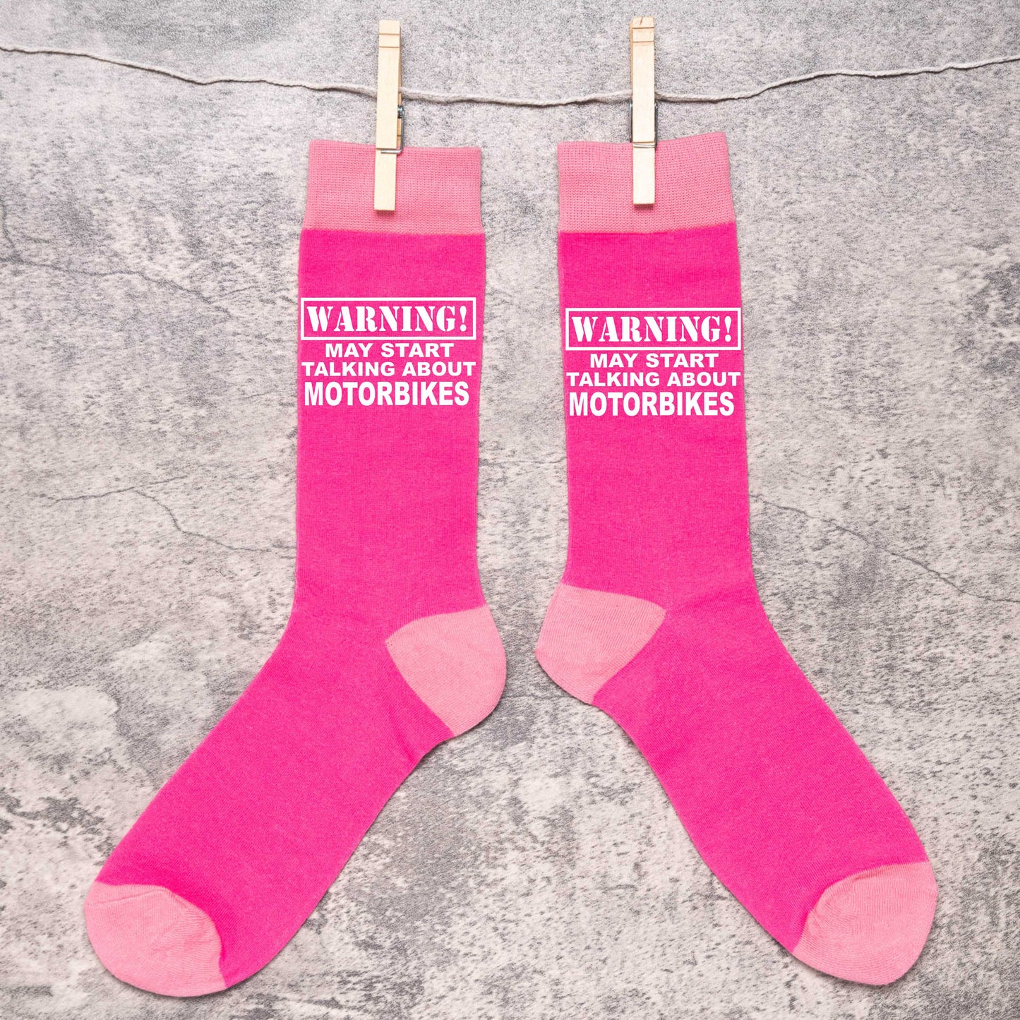 Warning May Talk About Motorbikes Ladies Pink Novelty Socks Birthday Gift