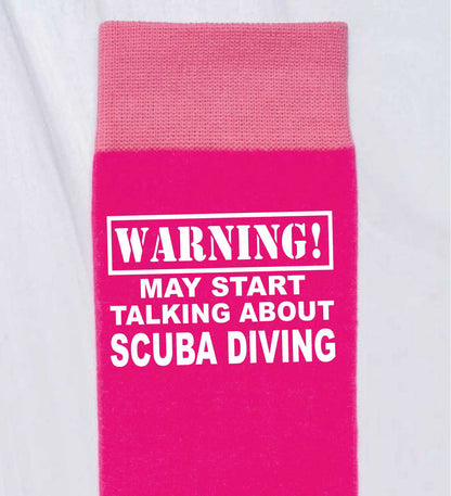 Warning May Talk About Scuba Diving Ladies Pink Novelty Socks Birthday Gift