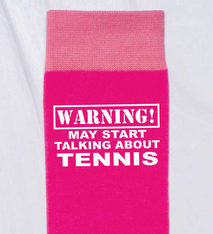 Warning May Talk About Tennis Ladies Pink Novelty Socks Birthday Gift