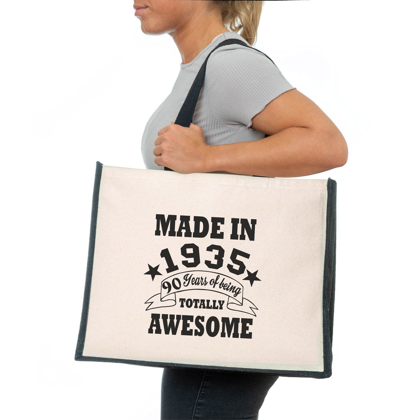 90th Birthday Made In 1935 Tote Bag Age 90 Birthday Ladies Canvas Shopper