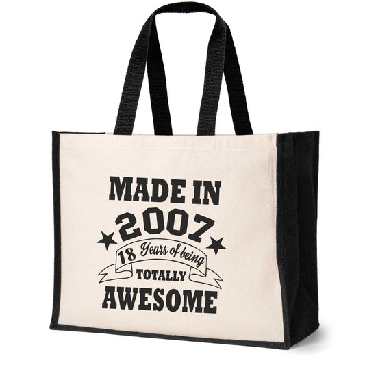 18th Birthday Made In 2007 Tote Bag Age 18 Birthday Ladies Canvas Shopper