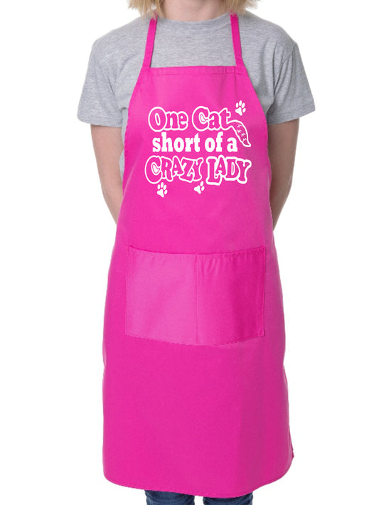 Adult One Cat Short Crazy Lady BBQ Cooking Funny Novelty Apron