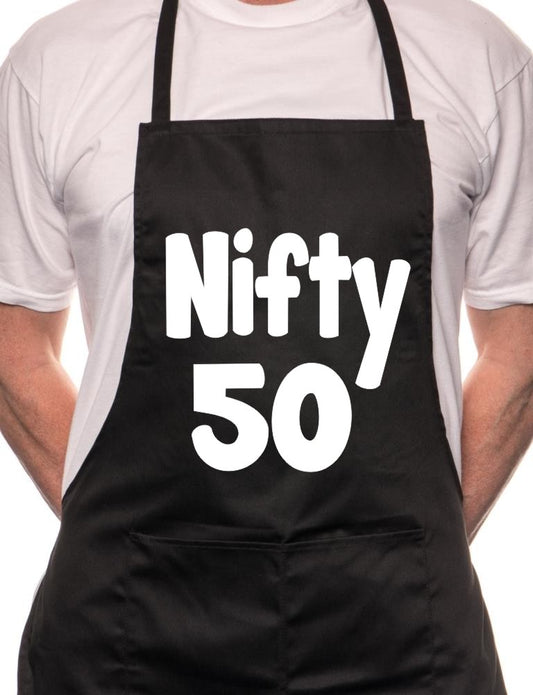 50th Birthday Nifty 50 BBQ Funny Apron