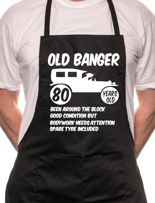 80th Birthday Old Banger BBQ Cooking Funny Novelty Apron