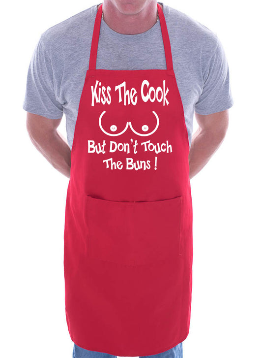 Kiss The Cook Fathers Day Birthday Slogan Funny Gift BBQ Apron