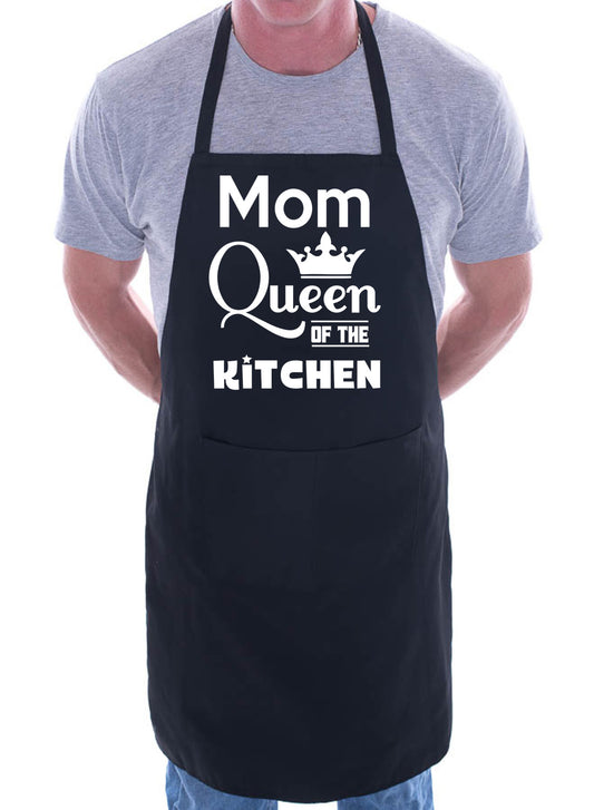 Mom Queen Of The Kitchen Funny Chef Birthday Gift Novelty Cooking BBQ Apron