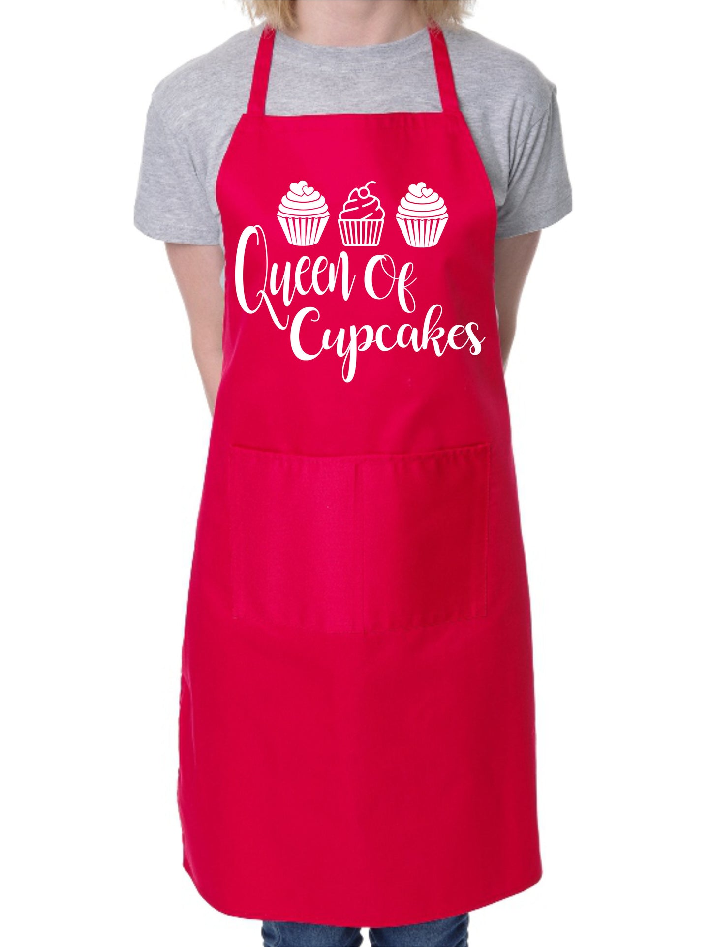 Queen Of Cupcakes Funny Ladies Apron with 2 Pockets Baking Cooking