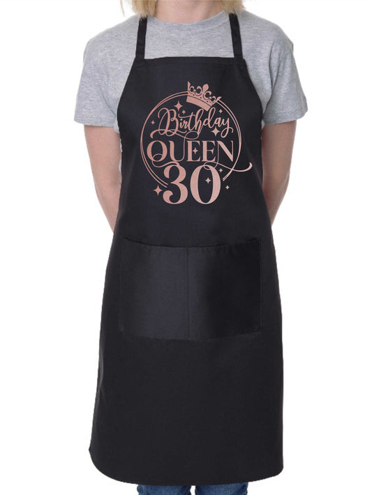 Birthday Queen 30 Ladies Apron 30th Birthday Gift Funny Apron In Rose Gold Design Cooking Apron