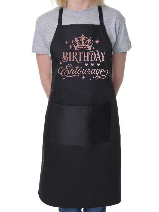 Birthday Entourage Ladies Apron Birthday Gift Funny Baking Apron In Rose Gold Design