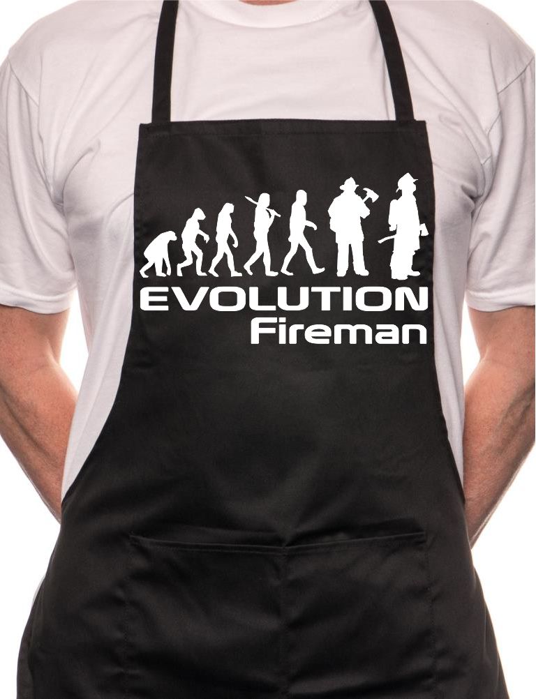 Adult Evolution Of Fireman Firefighter BBQ Cooking Funny Novelty Apron