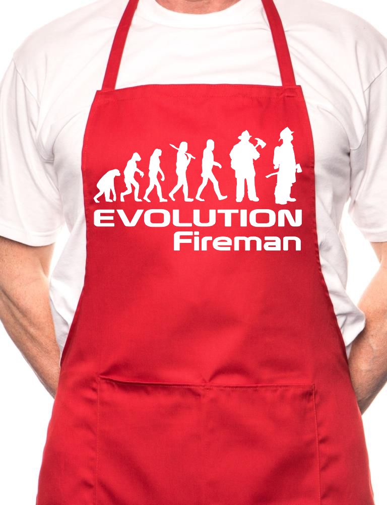 Adult Evolution Of Fireman Firefighter BBQ Cooking Funny Novelty Apron