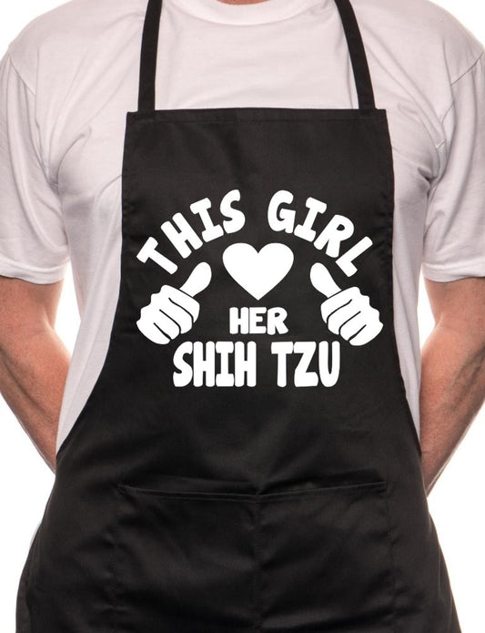 Adult This Girl Loves Her Shih Tzu Dog BBQ Cooking Funny Novelty Apron