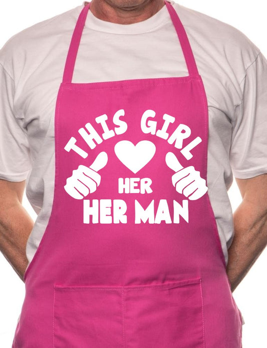 Adult This Girl Loves Her Man BBQ Cooking Funny Novelty Apron