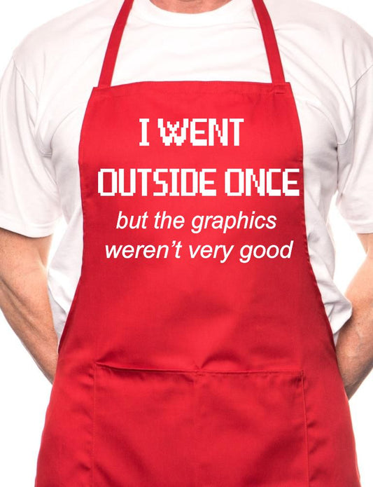 Adult I went Outside Once Gamer BBQ Cooking Funny Novelty Apron