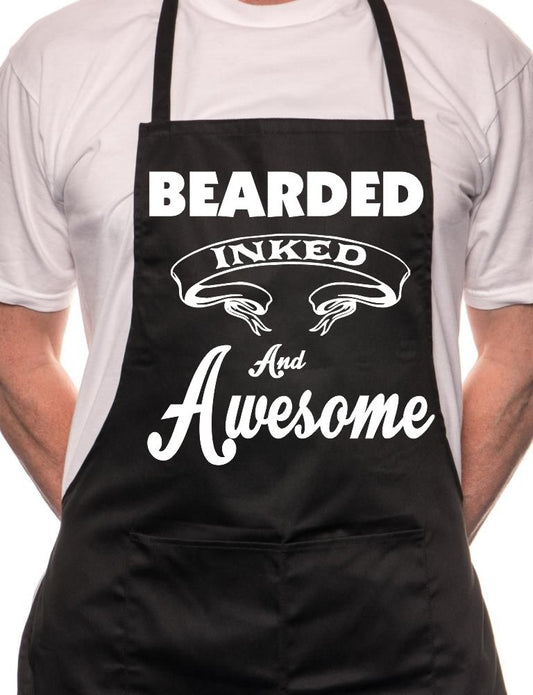 Adult Bearded Inked & Awesome Tattoo BBQ Cooking Funny Novelty Apron