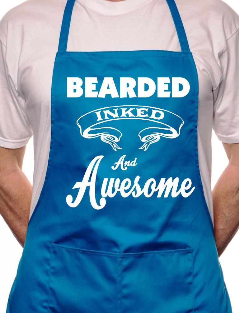 Adult Bearded Inked & Awesome Tattoo BBQ Cooking Funny Novelty Apron